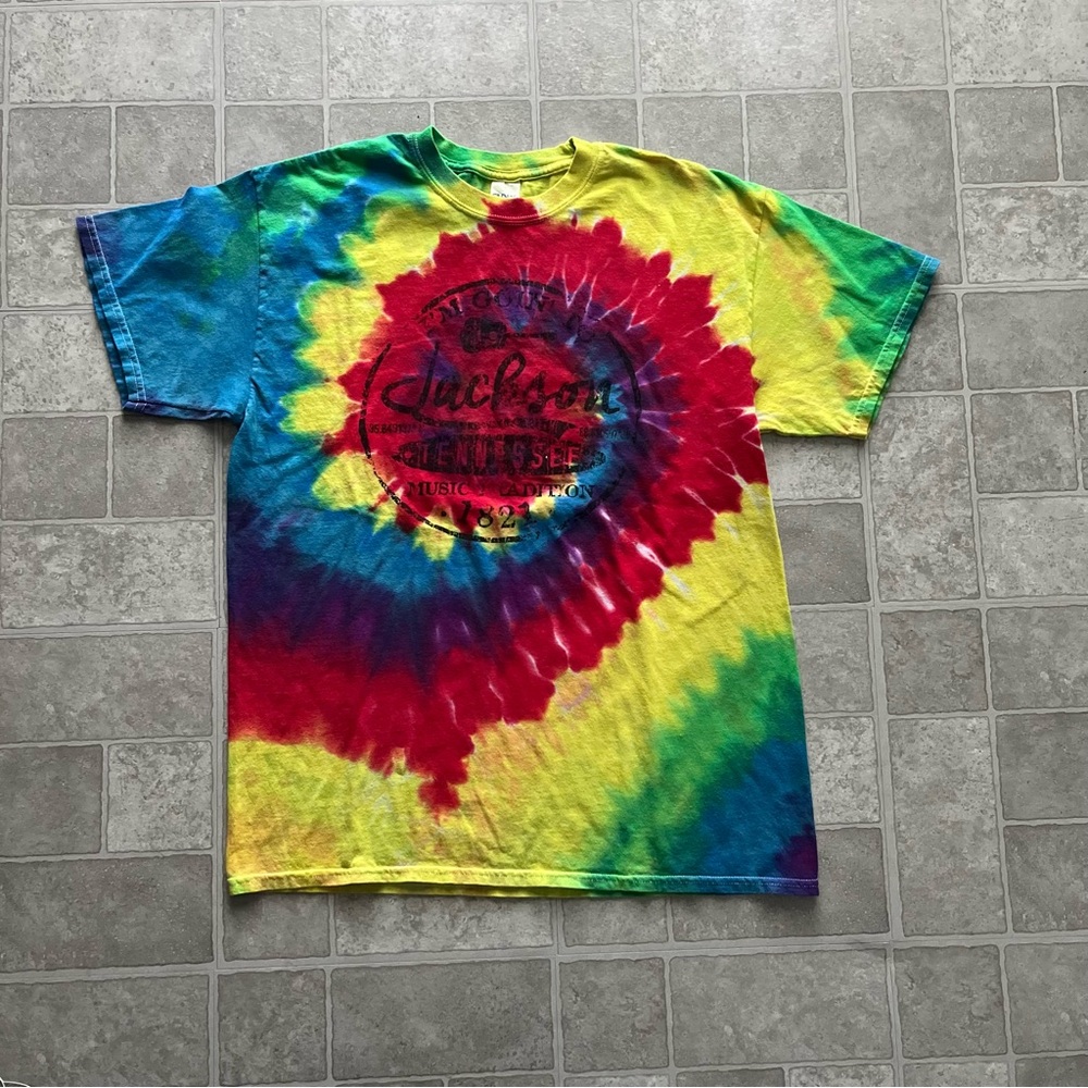 Rainbow tie dye swirl Jackson Tennessee Music graphic tshirt mens large